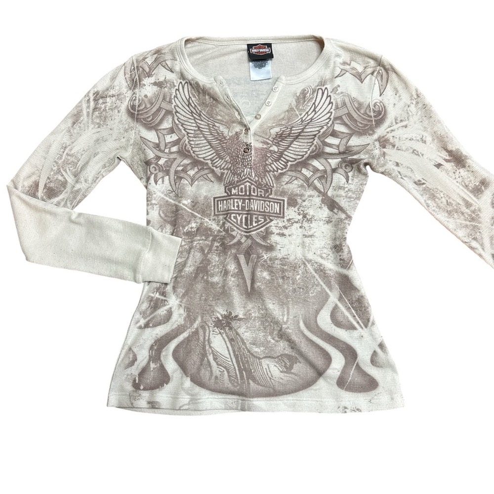Harley-Davidson Cream Graphic Fitted Blouse